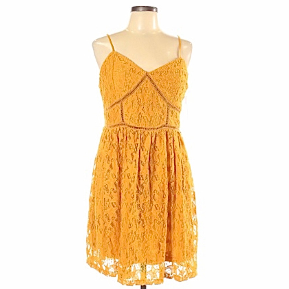 Xhilaration Mustard Yellow Strappy Lace Dress XXL